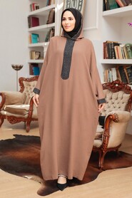 Brown Hijab Turkish Abaya 7683KH - Thumbnail