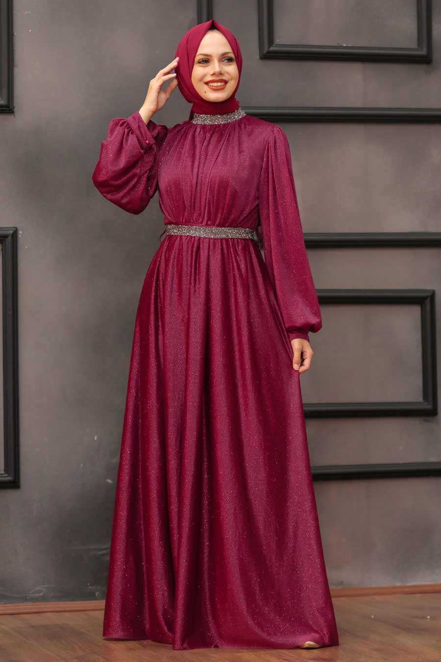 Cherry Hijab Evening Dress 5501VSN