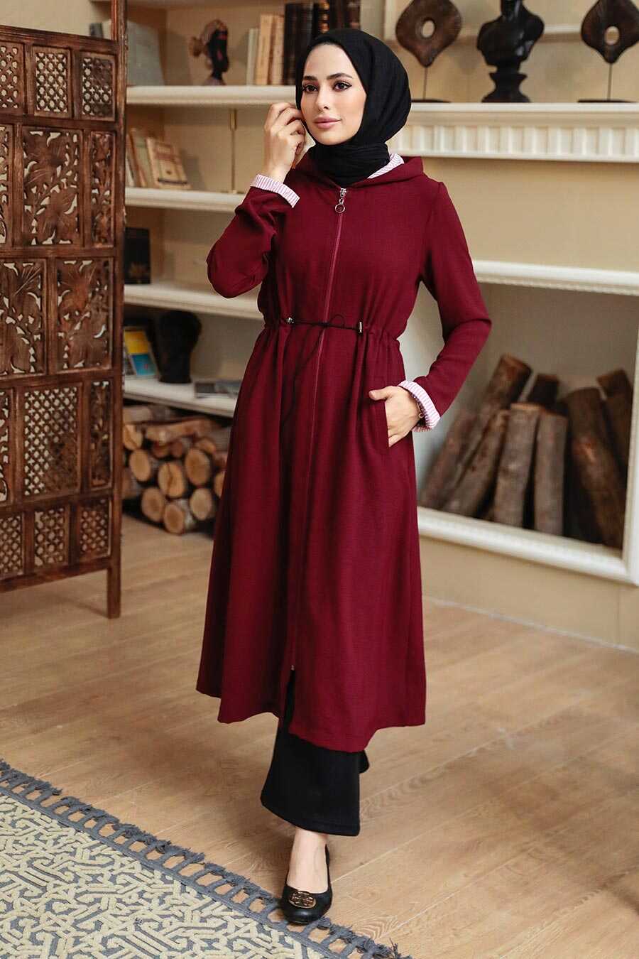 Claret Red Hijab Coat 5721BR