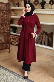Claret Red Hijab Coat 5721BR - Thumbnail
