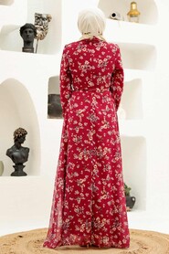 Claret Red Hijab Dress 27924BR - Thumbnail