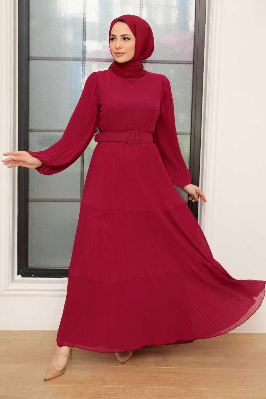 Claret Red Hijab Dress 3590BR