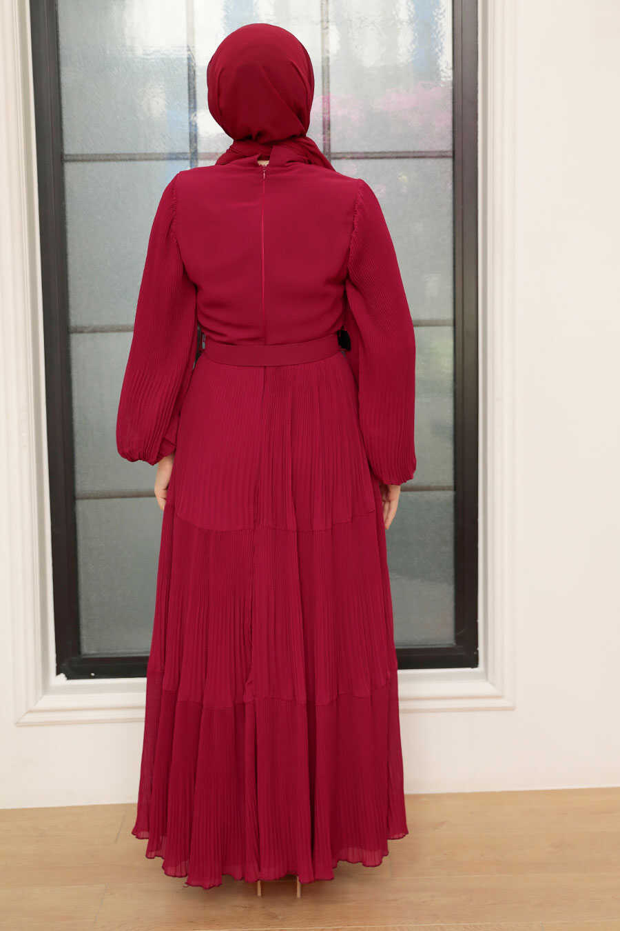 Claret Red Hijab Dress 3590BR