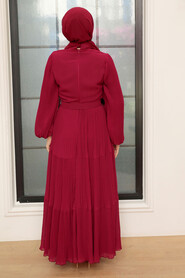 Claret Red Hijab Dress 3590BR - Thumbnail