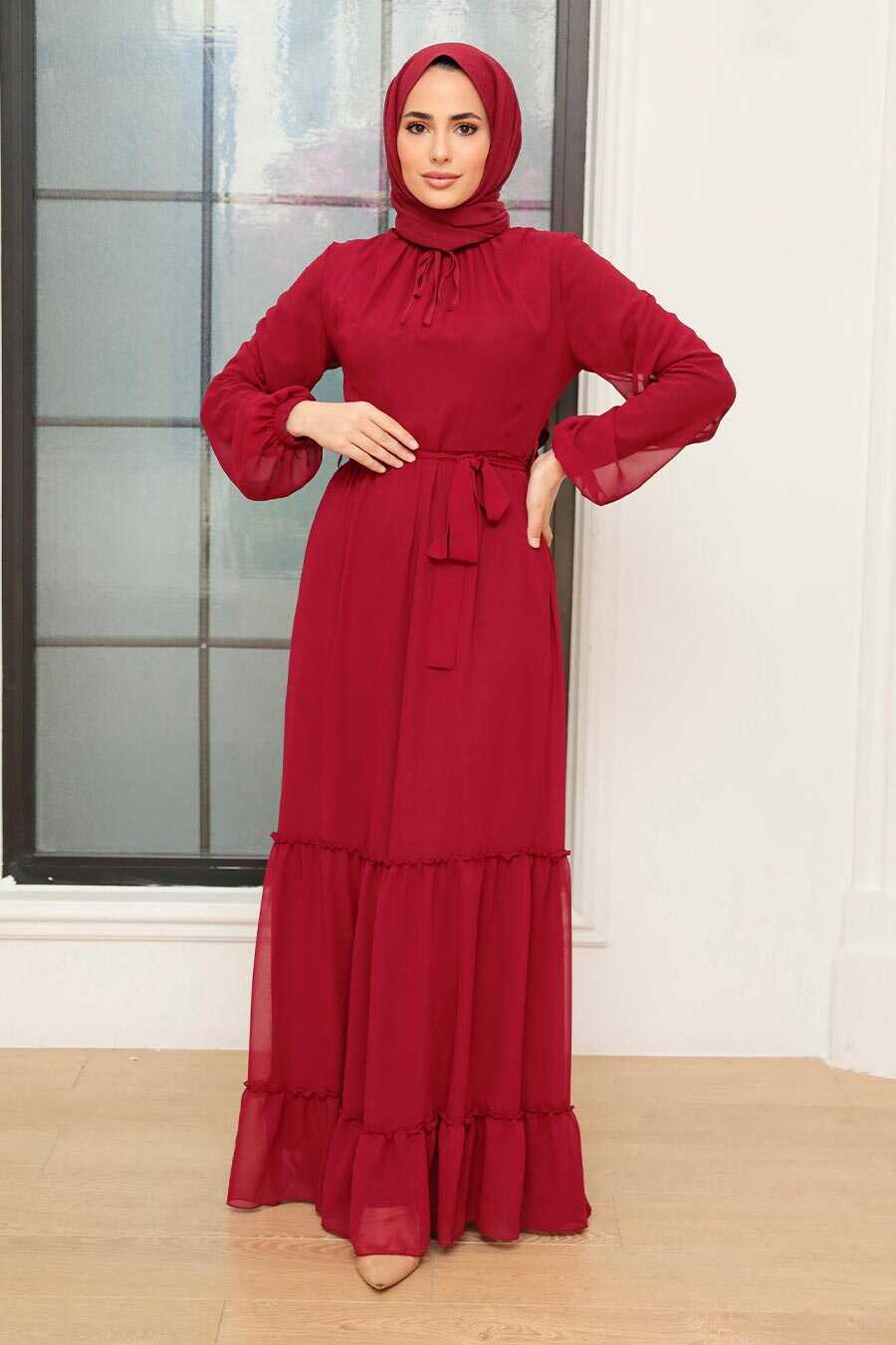 Claret Red Hijab Dress 5726BR