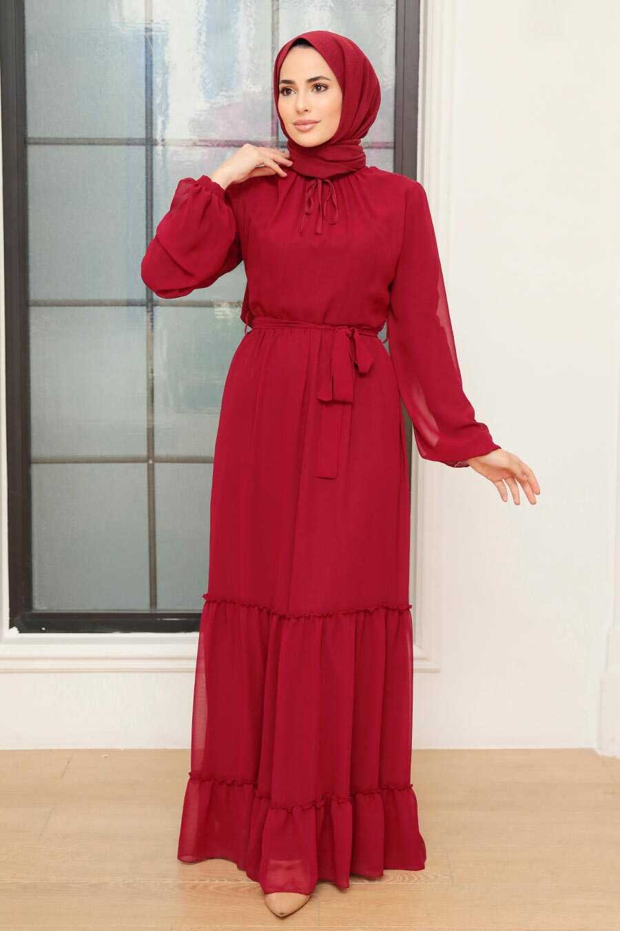 Claret Red Hijab Dress 5726BR