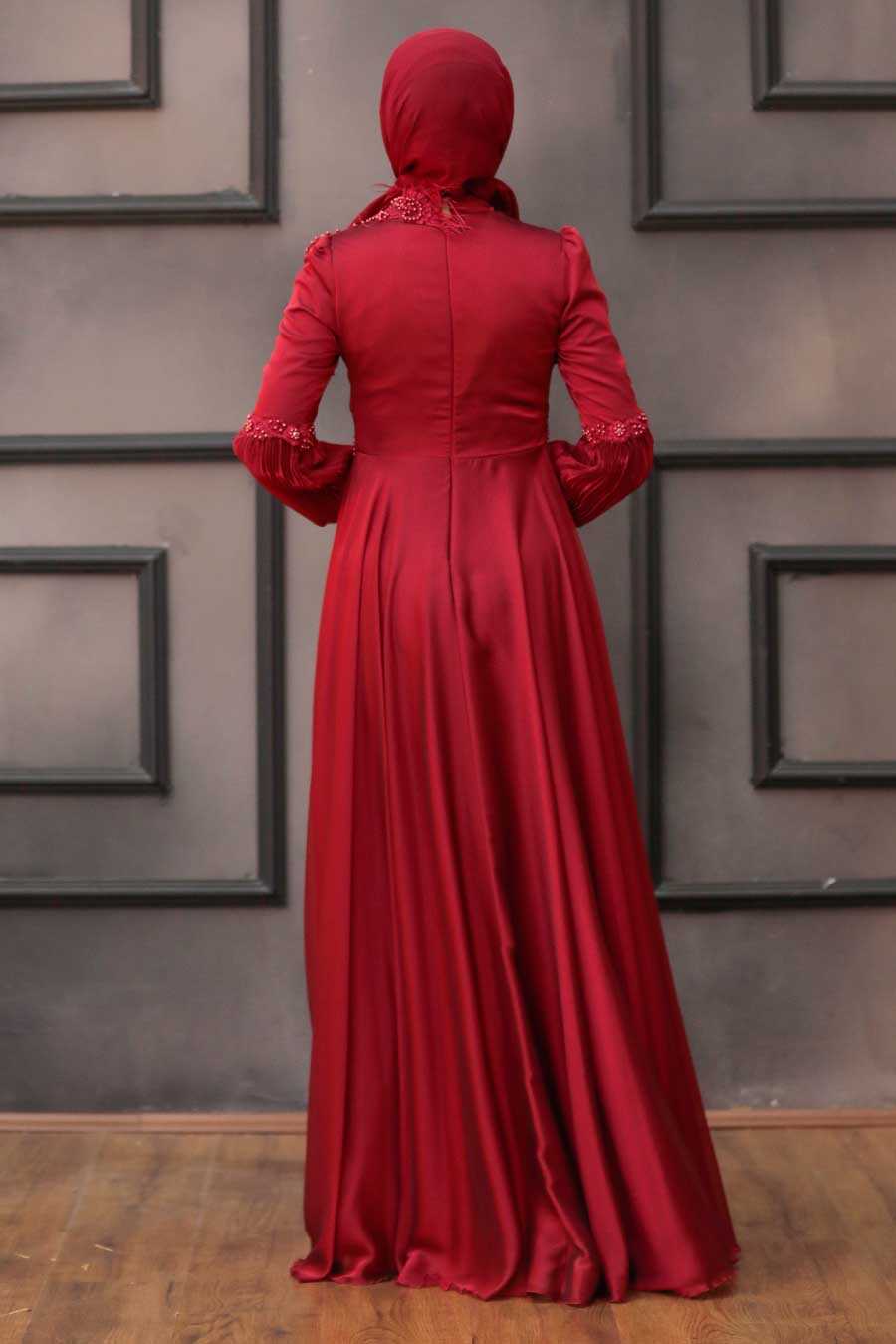 Claret Red Hijab Evening Dress 2170BR 