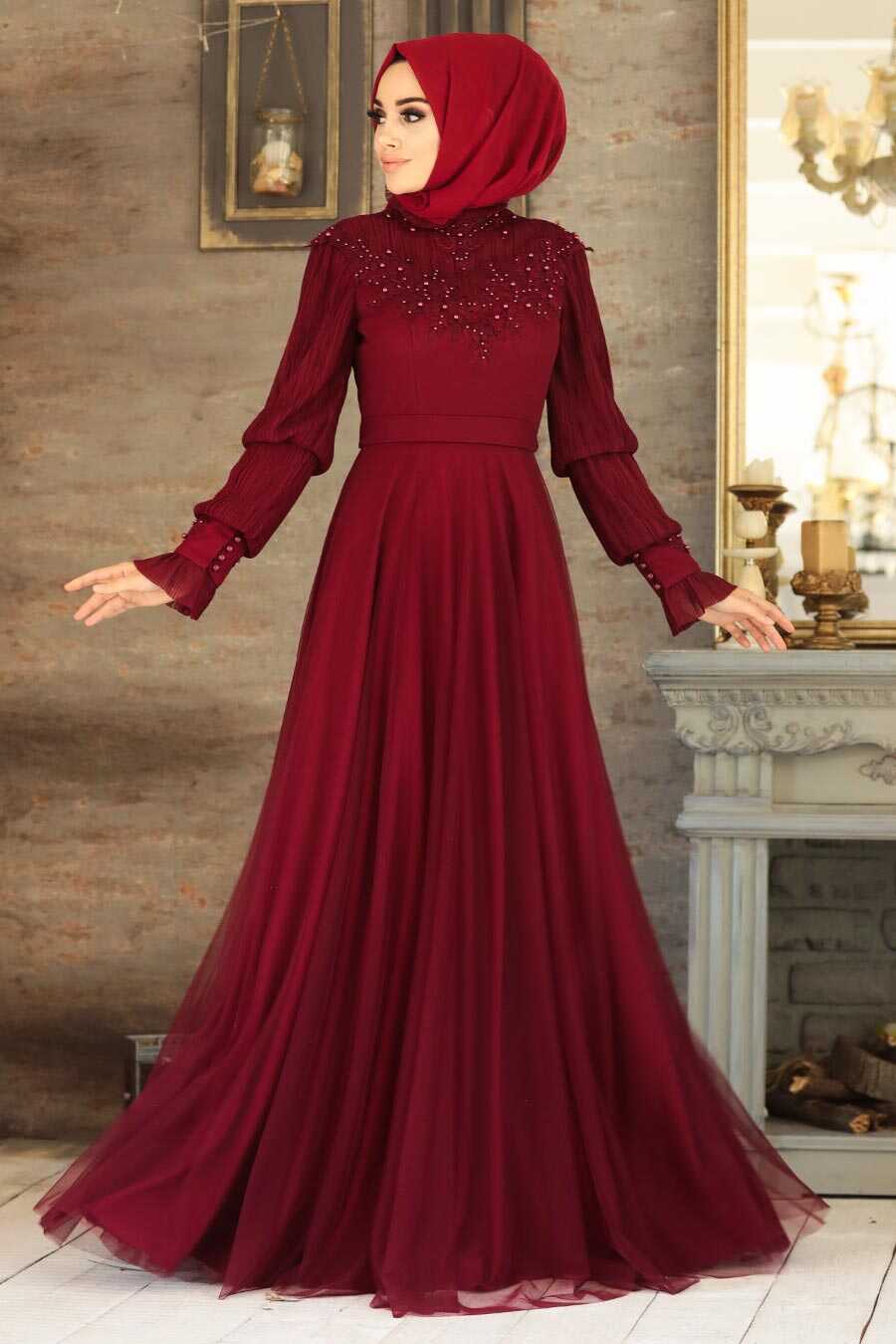 Neva Style - Modern Claret Red Islamic Clothing Prom Dress 21780BR