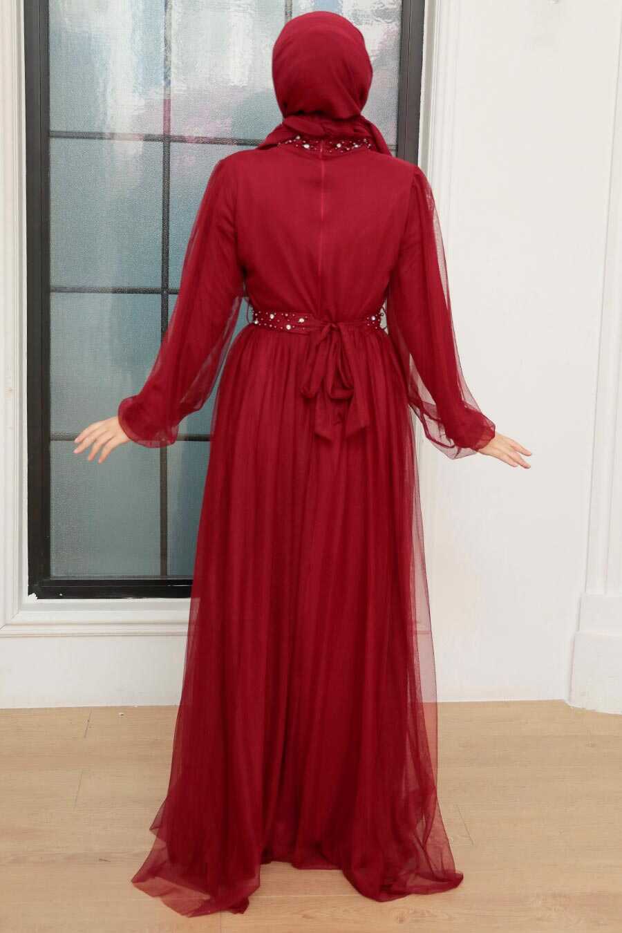 Claret Red Hijab Evening Dress 22041BR