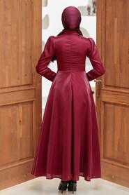 Neva Style - Claret Red Turkish Hijab Evening Dress 22301BR - Thumbnail