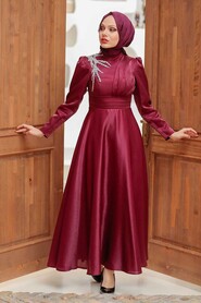 Neva Style - Claret Red Turkish Hijab Evening Dress 22301BR - Thumbnail
