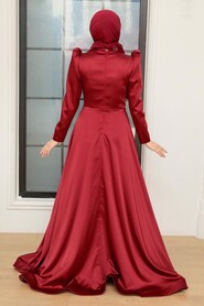Claret Red Hijab Evening Dress 22640BR - Thumbnail