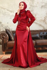 Neva Style - Elegant Claret Red Modest Evening Gown 22881BR - Thumbnail