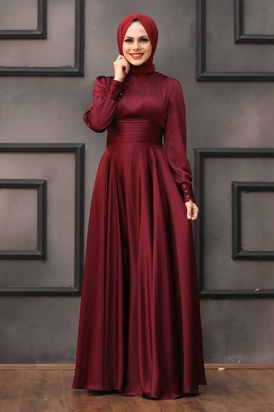 Claret Red Hijab Evening Dress 2511BR - Neva-style.com