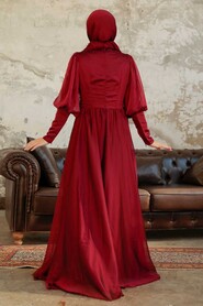 Claret Red Hijab Evening Dress 25822BR - Thumbnail