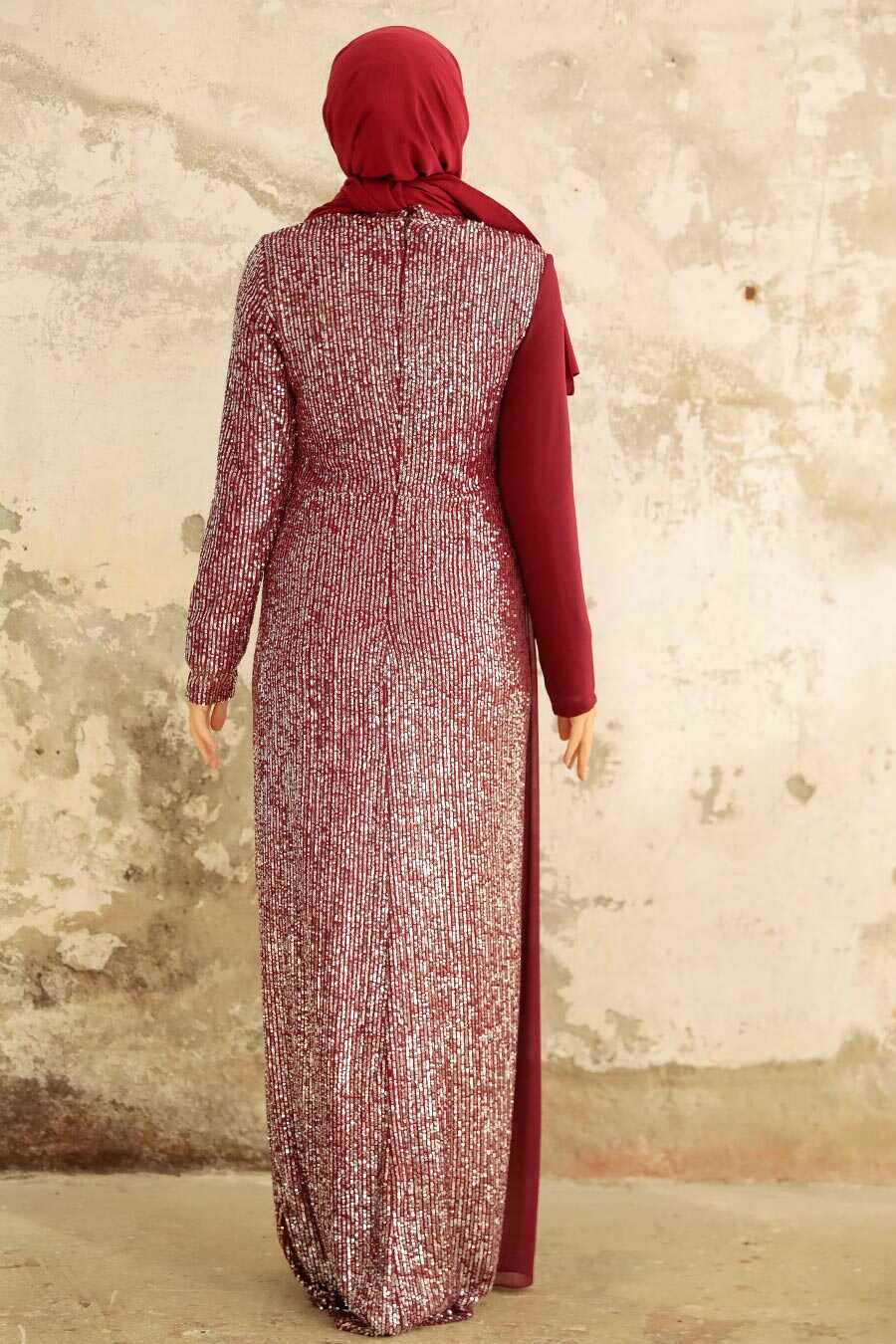 Neva Style - Long Sleeve Claret Red Islamic Prom Dress 25851BR