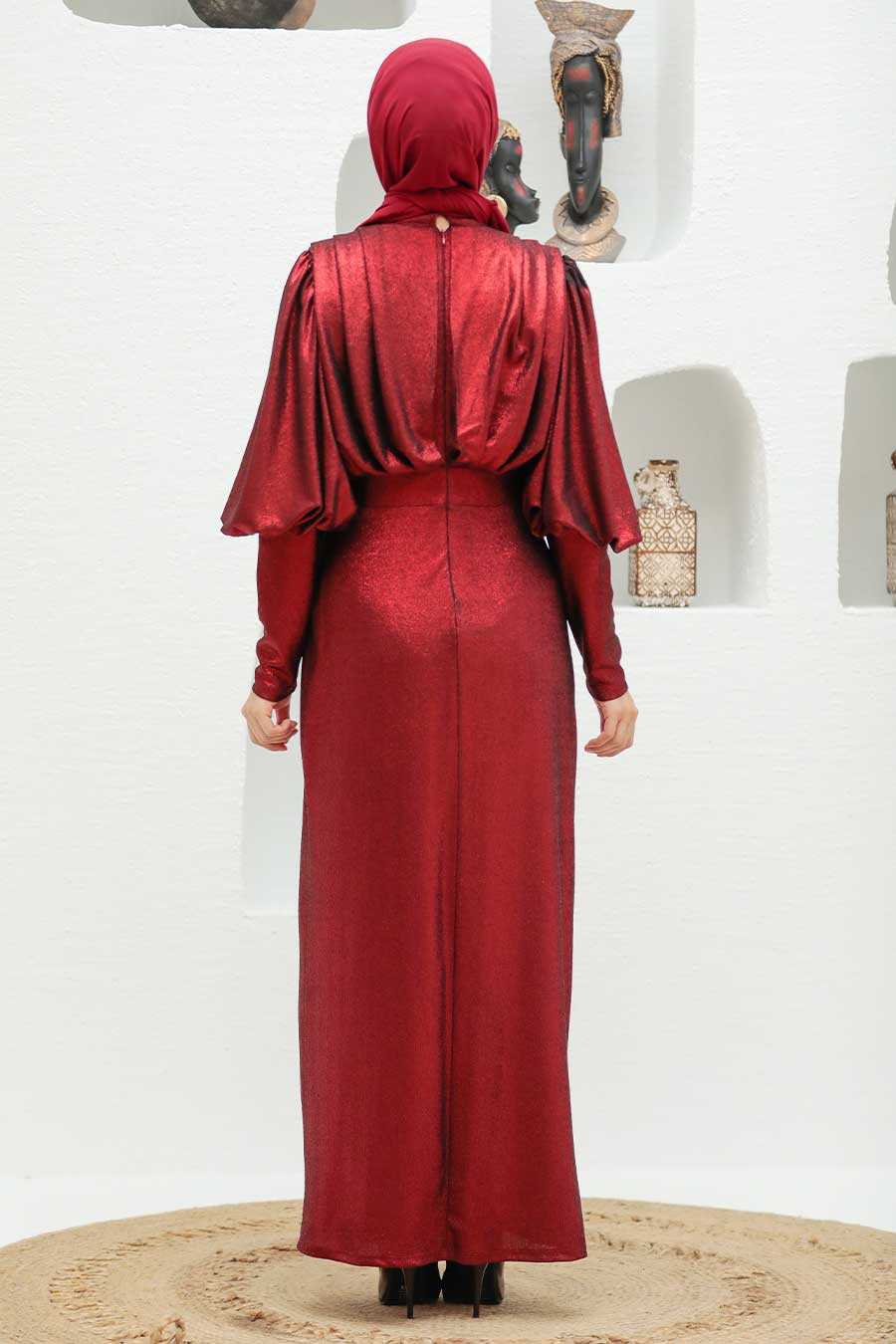 Claret Red Hijab Evening Dress 32321BR