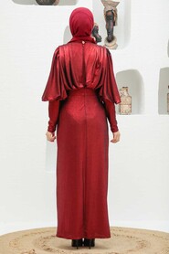 Claret Red Hijab Evening Dress 32321BR - Thumbnail