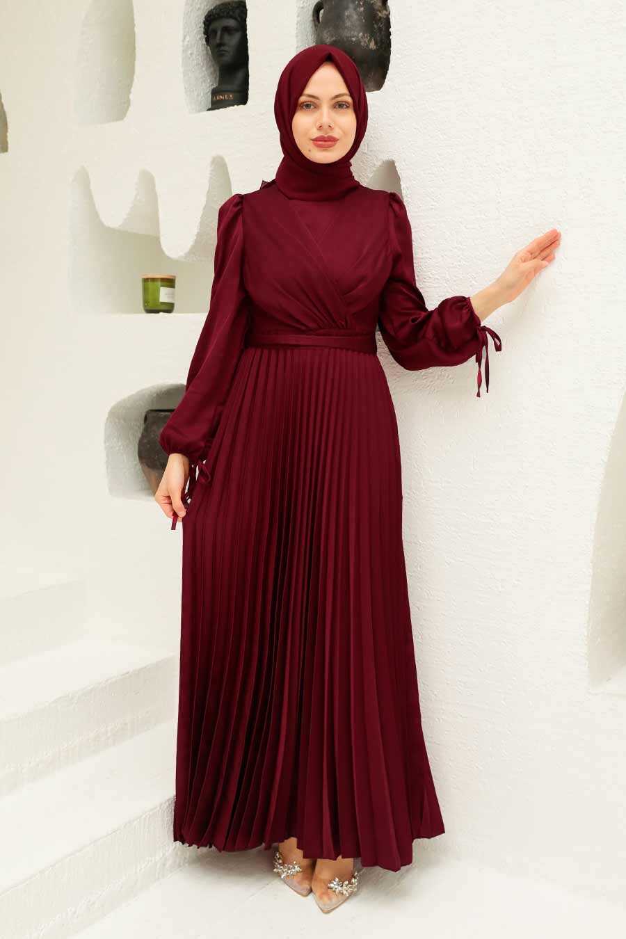 Claret Red Hijab Evening Dress 3452BR