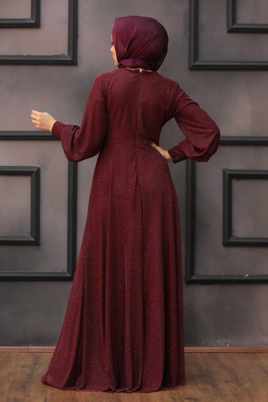 Claret Red Hijab Evening Dress 50151BR