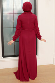 Claret Red Hijab Evening Dress 5711BR - Thumbnail