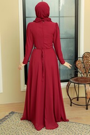 Claret Red Hijab Evening Dress 5737BR - Thumbnail