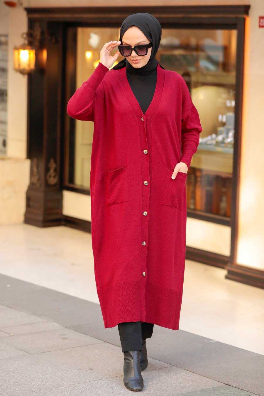 Claret Red Hijab Knitwear Cardigan 33650BR