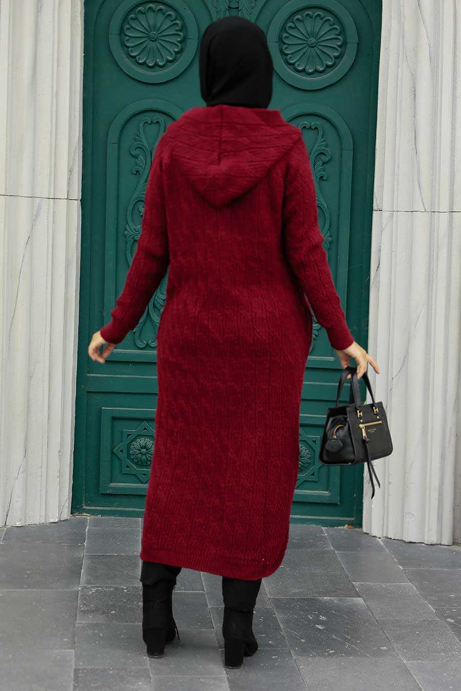 Claret Red Hijab Knitwear Cardigan 70250BR