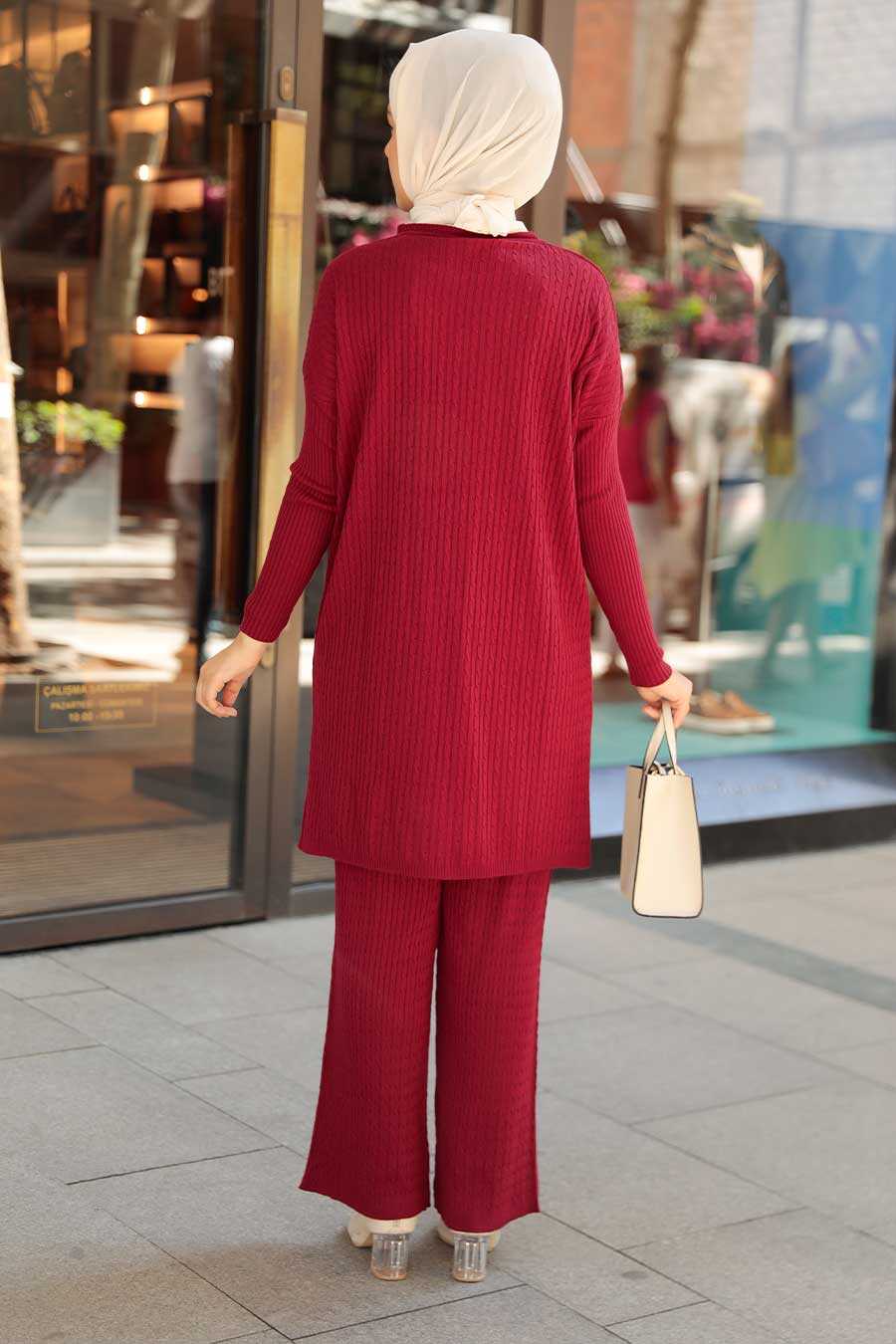 Claret Red Hijab Knitwear Suit Dress 33450BR
