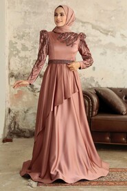 Cooper Hijab Evening Dress 22671BKR - Thumbnail