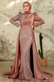 Neva Style - Elegant Copper Islamic Clothing Evening Gown 22924BKR - Thumbnail