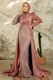 Neva Style - Elegant Copper Islamic Clothing Evening Gown 22924BKR - Thumbnail