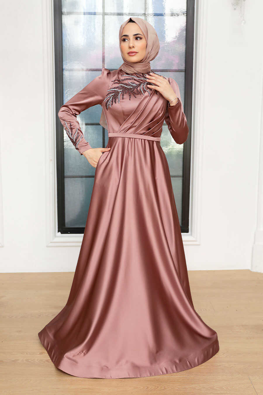 Copper Hijab Evening Dress 22401BKR