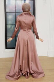 Copper Hijab Evening Dress 22401BKR - Thumbnail