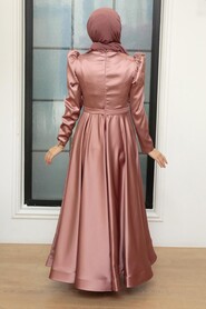 Copper Hijab Evening Dress 22584BKR - Thumbnail
