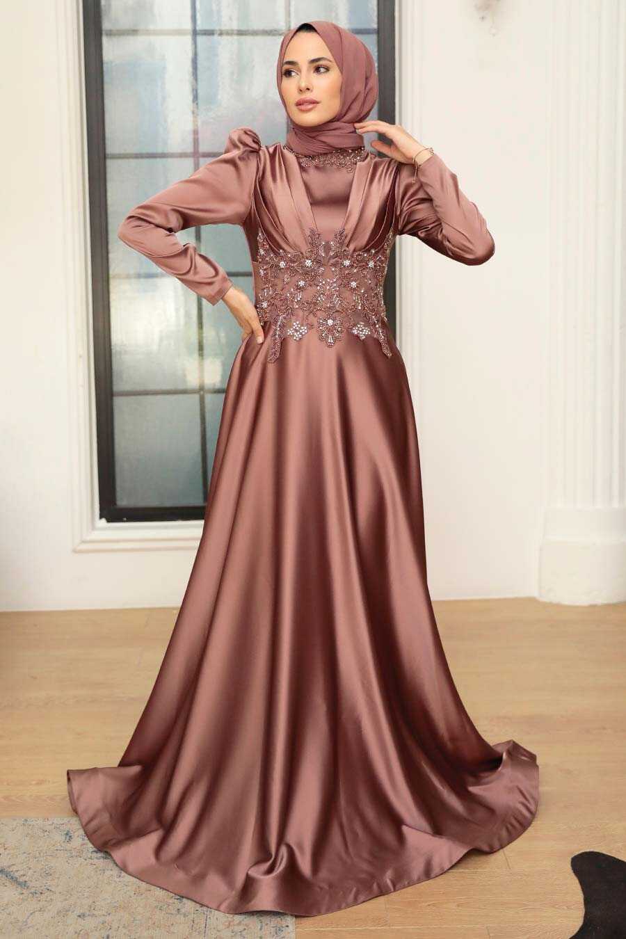 Copper Hijab Evening Dress 22640BKR