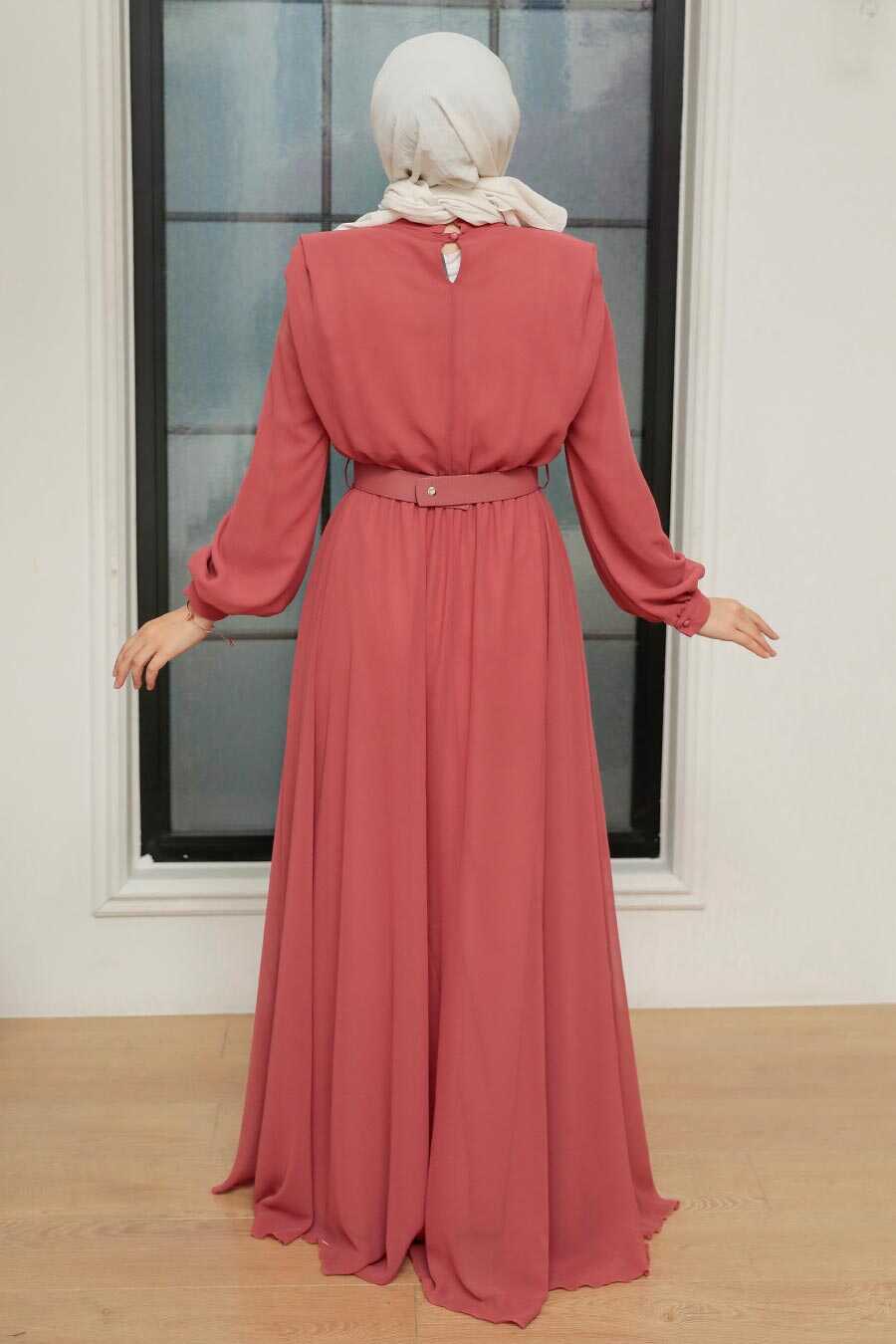 Coral Hijab Evening Dress 36050MR