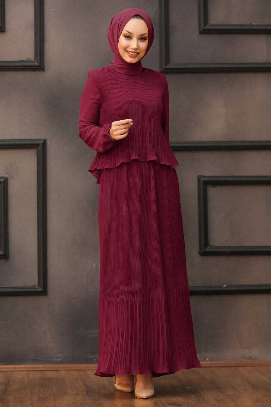 Dark Claret Red Hijab Dress 2860KBR