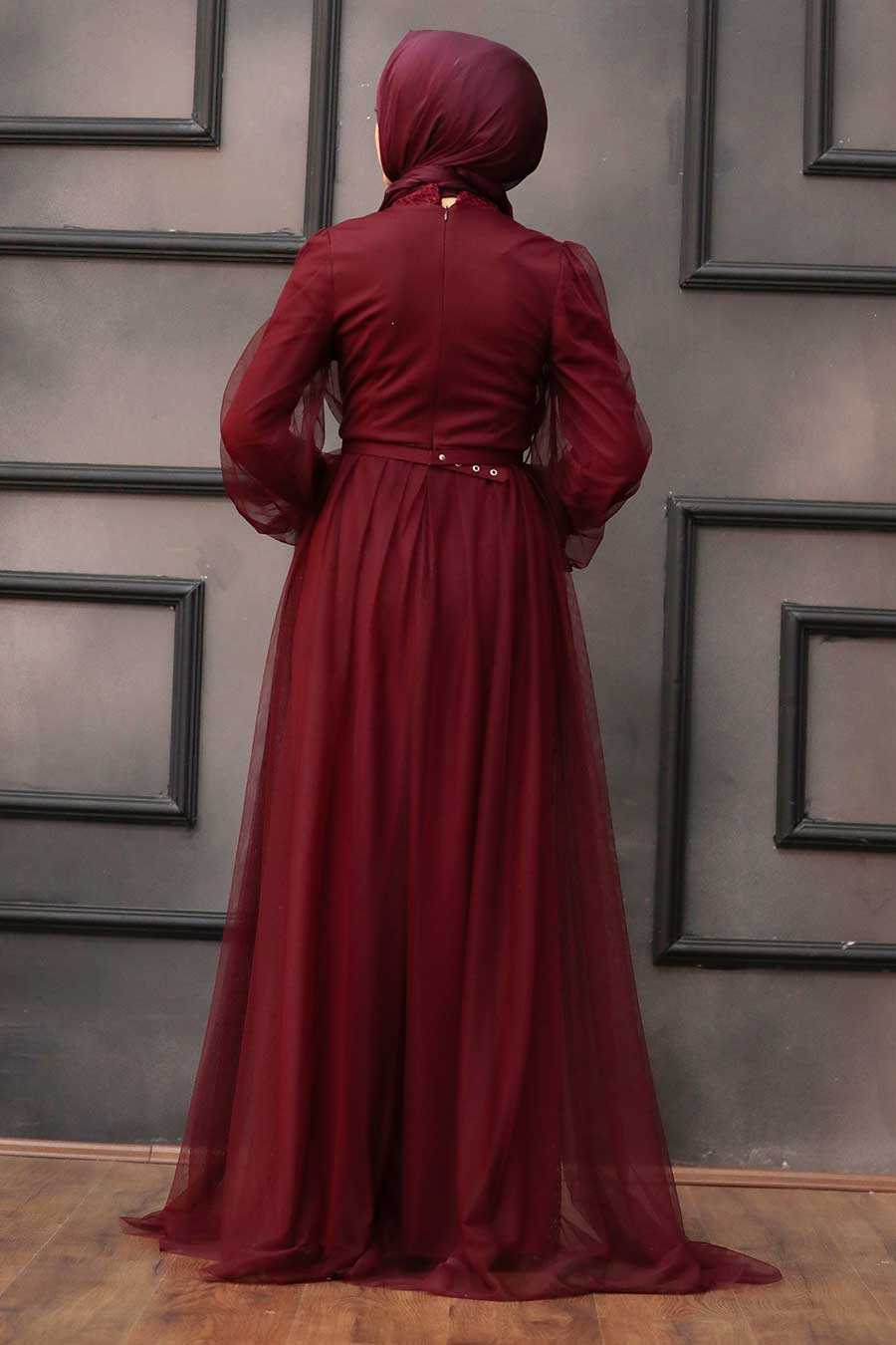 Neva Style - Luxorious Dark Claret Red Islamic Evening Gown 5383KBR