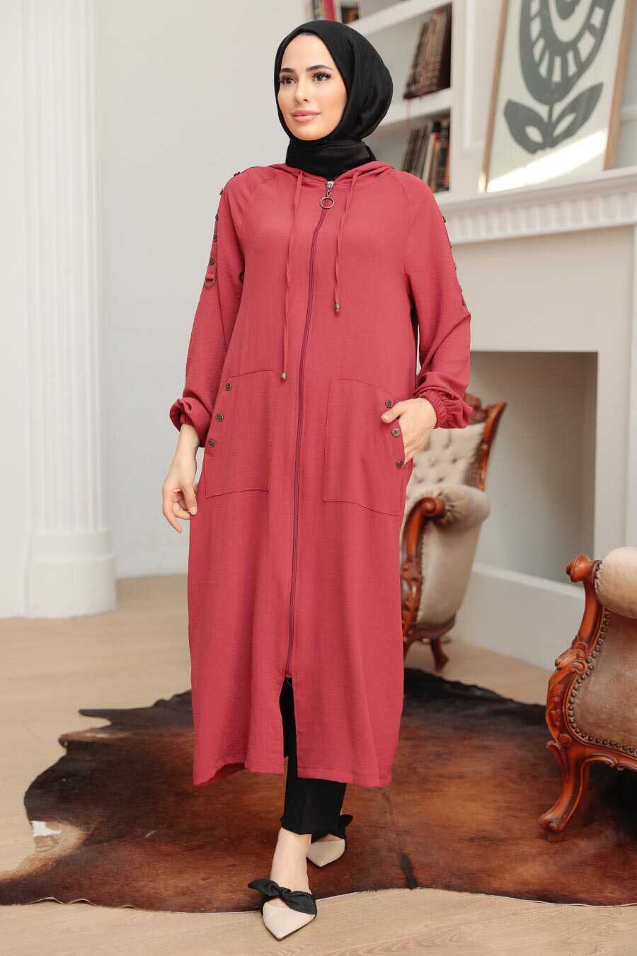 Dark Coral Hijab Coat 6298KMR