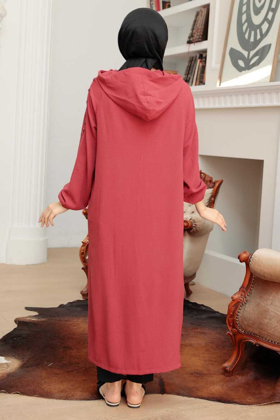 Dark Coral Hijab Coat 6298KMR