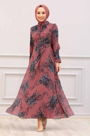 Dark Dusty Rose Hijab Dress 27921KGK - Thumbnail