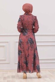 Dark Dusty Rose Hijab Dress 27921KGK - Thumbnail
