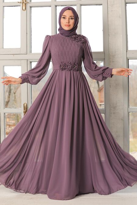 Dark Dusty Rose Hijab Evening Dress 21951KGK - Neva-style.com