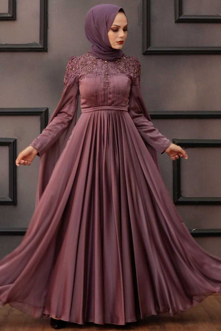 Dark Dusty Rose Hijab Evening Dress 21990KGK - Neva-style.com