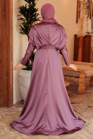  Dark Dusty Rose Hijab Evening Dress 22470KGK - Thumbnail