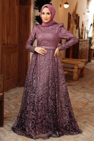 Dark Dusty Rose Hijab Evening Dress 22602KGK - Thumbnail