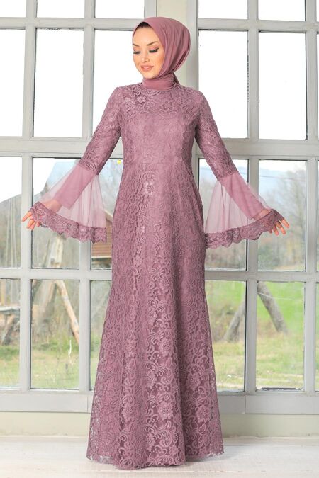 Dark Dusty Rose Hijab Evening Dress 2567KGK - Neva-style.com