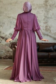 Dark Dusty Rose Hijab Evening Dress 25822KGK - Thumbnail