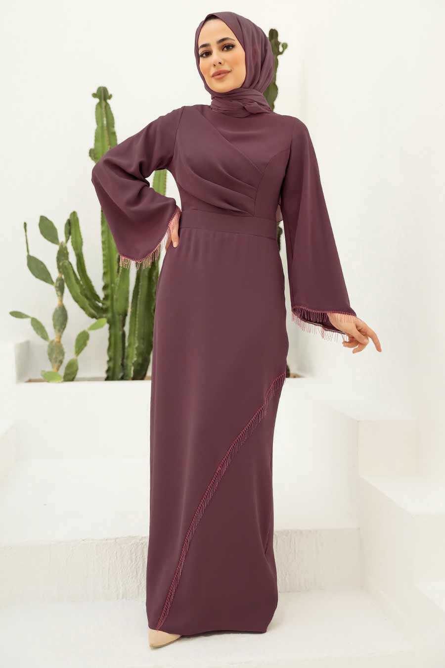Dark Dusty Rose Hijab Evening Dress 33150KGK